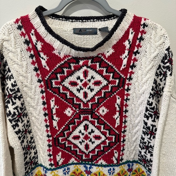 Vintage Midsummer Scandinavian Aztec Lizwear Size Large Hand Knit Sweater - Picture 3 of 5